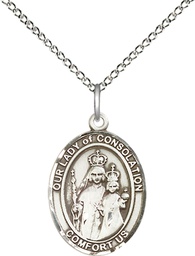 [8292SS/18SS] Sterling Silver Our Lady of Consolation Pendant on a 18 inch Sterling Silver Light Curb chain