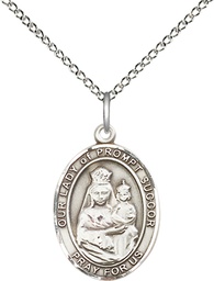 [8299SS/18SS] Sterling Silver Our Lady of Prompt Succor Pendant on a 18 inch Sterling Silver Light Curb chain