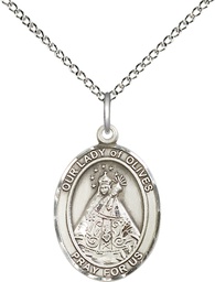 [8303SS/18SS] Sterling Silver Our Lady of Olives Pendant on a 18 inch Sterling Silver Light Curb chain