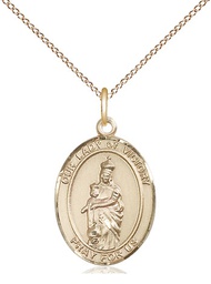 [8306GF/18GF] 14kt Gold Filled Our Lady of Victory Pendant on a 18 inch Gold Filled Light Curb chain