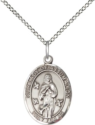 [8388SS/18SS] Sterling Silver Our Lady of Assumption Pendant on a 18 inch Sterling Silver Light Curb chain