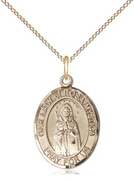 [8413GF/18GF] 14kt Gold Filled Our Lady of Rosa Mystica Pendant on a 18 inch Gold Filled Light Curb chain