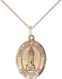 [8414GF/18GF] 14kt Gold Filled Our Lady of Kibeho Pendant on a 18 inch Gold Filled Light Curb chain