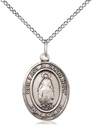 [8431SS/18SS] Sterling Silver Our Lady Of Good Help Pendant on a 18 inch Sterling Silver Light Curb chain