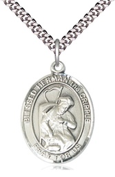 [7403SS/24S] Sterling Silver Blessed Herman the Cripple Pendant on a 24 inch Light Rhodium Heavy Curb chain