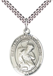 [7403SS/24S] Sterling Silver Blessed Herman the Cripple Pendant on a 24 inch Light Rhodium Heavy Curb chain