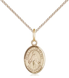 [9245GF/18GF] 14kt Gold Filled Our Lady of Peace Pendant on a 18 inch Gold Filled Light Curb chain