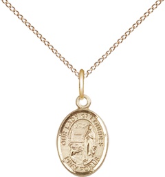 [9288GF/18GF] 14kt Gold Filled Our Lady of Lourdes Pendant on a 18 inch Gold Filled Light Curb chain