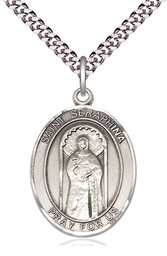 [7405SS/24S] Sterling Silver Saint Seraphina Pendant on a 24 inch Light Rhodium Heavy Curb chain