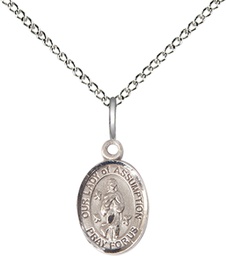 [9388SS/18SS] Sterling Silver Our Lady of Assumption Pendant on a 18 inch Sterling Silver Light Curb chain