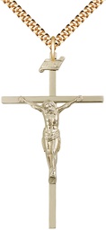 [0029GF/24G] 14kt Gold Filled Crucifix Pendant on a 24 inch Gold Plate Heavy Curb chain