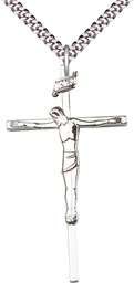 [0030SS/24S] Sterling Silver Crucifix Pendant on a 24 inch Light Rhodium Heavy Curb chain