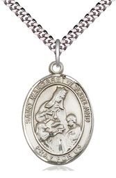 [7407SS/24S] Sterling Silver Saint Margaret of Scotland Pendant on a 24 inch Light Rhodium Heavy Curb chain