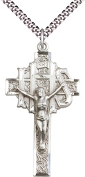 [0100SS/24S] Sterling Silver Crucifix Pendant on a 24 inch Light Rhodium Heavy Curb chain