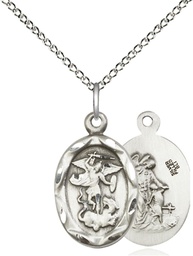 [0612RSS/18SS] Sterling Silver Saint Michael the Archangel Pendant on a 18 inch Sterling Silver Light Curb chain