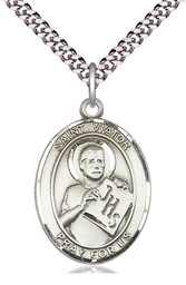 [7408SS/24S] Sterling Silver Saint Viator of Bergamo Pendant on a 24 inch Light Rhodium Heavy Curb chain