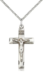 [0624SS/18SS] Sterling Silver Crucifix Pendant on a 18 inch Sterling Silver Light Curb chain