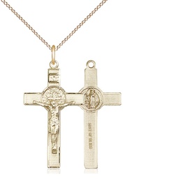 [0625GF/18GF] 14kt Gold Filled Saint Benedict Crucifix Pendant on a 18 inch Gold Filled Light Curb chain