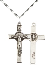 [0625SS/18SS] Sterling Silver Saint Benedict Crucifix Pendant on a 18 inch Sterling Silver Light Curb chain