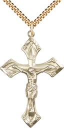[0638GF/24G] 14kt Gold Filled Crucifix Pendant on a 24 inch Gold Plate Heavy Curb chain