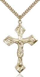 [0638GF/24G] 14kt Gold Filled Crucifix Pendant on a 24 inch Gold Plate Heavy Curb chain