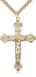 [0639GF/24G] 14kt Gold Filled Crucifix Pendant on a 24 inch Gold Plate Heavy Curb chain