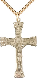 [0641GF/24G] 14kt Gold Filled Crucifix Pendant on a 24 inch Gold Plate Heavy Curb chain