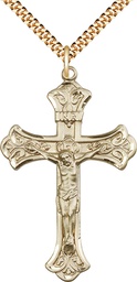 [0642GF/24G] 14kt Gold Filled Crucifix Pendant on a 24 inch Gold Plate Heavy Curb chain