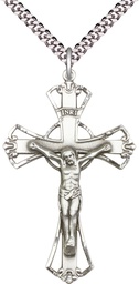 [0643SS/24S] Sterling Silver Crucifix Pendant on a 24 inch Light Rhodium Heavy Curb chain