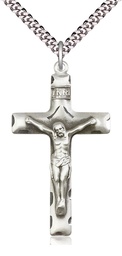 [0644SS/24S] Sterling Silver Crucifix Pendant on a 24 inch Light Rhodium Heavy Curb chain