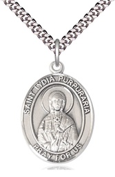 [7411SS/24S] Sterling Silver Saint Lydia Purpuraria Pendant on a 24 inch Light Rhodium Heavy Curb chain