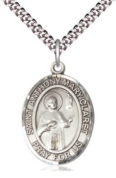 [7416SS/24S] Sterling Silver Saint Anthony Mary Claret Pendant on a 24 inch Light Rhodium Heavy Curb chain