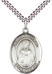 [7419SS/24S] Sterling Silver Saint Winifred of Wales Pendant on a 24 inch Light Rhodium Heavy Curb chain