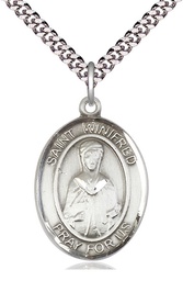 [7419SS/24S] Sterling Silver Saint Winifred of Wales Pendant on a 24 inch Light Rhodium Heavy Curb chain