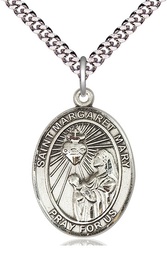 [7420SS/24S] Sterling Silver Saint Margaret Mary Alacoque Pendant on a 24 inch Light Rhodium Heavy Curb chain