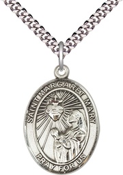 [7420SS/24S] Sterling Silver Saint Margaret Mary Alacoque Pendant on a 24 inch Light Rhodium Heavy Curb chain