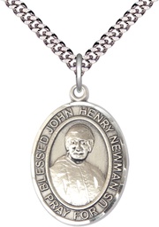 [7423SS/24S] Sterling Silver Blessed John Henry Newman Pendant on a 24 inch Light Rhodium Heavy Curb chain