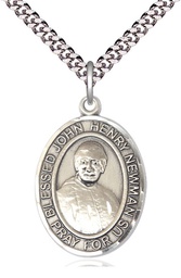 [7423SS/24S] Sterling Silver Blessed John Henry Newman Pendant on a 24 inch Light Rhodium Heavy Curb chain