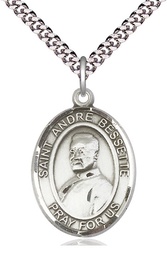 [7424SS/24S] Sterling Silver Saint Andre Bessette Pendant on a 24 inch Light Rhodium Heavy Curb chain