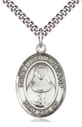 [7425SS/24S] Sterling Silver Saint Mary Mackillop Pendant on a 24 inch Light Rhodium Heavy Curb chain