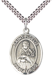 [7426SS/24S] Sterling Silver Saint Fidelis Pendant on a 24 inch Light Rhodium Heavy Curb chain