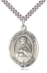 [7426SS/24S] Sterling Silver Saint Fidelis Pendant on a 24 inch Light Rhodium Heavy Curb chain