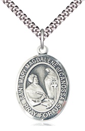 [7429SS/24S] Sterling Silver Saint Mary Magdalene of Canossa Pendant on a 24 inch Light Rhodium Heavy Curb chain