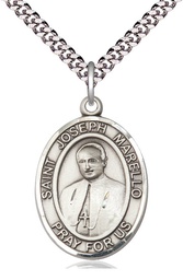 [7430SS/24S] Sterling Silver Saint Joseph Marello Pendant on a 24 inch Light Rhodium Heavy Curb chain