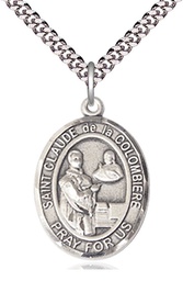 [7432SS/24S] Sterling Silver Saint Claude de la Colombiere Pendant on a 24 inch Light Rhodium Heavy Curb chain