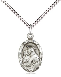 [0612DSS/18S] Sterling Silver Saint Anthony of Padua Pendant on a 18 inch Light Rhodium Light Curb chain