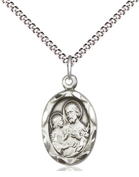 [0612KSS/18S] Sterling Silver Saint Joseph Pendant on a 18 inch Light Rhodium Light Curb chain