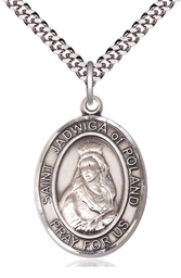 [7434SS/24S] Sterling Silver Saint Jadwiga of Poland Pendant on a 24 inch Light Rhodium Heavy Curb chain