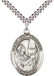 [7071SS/24S] Sterling Silver Saint Mary Magdalene Pendant on a 24 inch Light Rhodium Heavy Curb chain