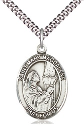 [7071SS/24S] Sterling Silver Saint Mary Magdalene Pendant on a 24 inch Light Rhodium Heavy Curb chain